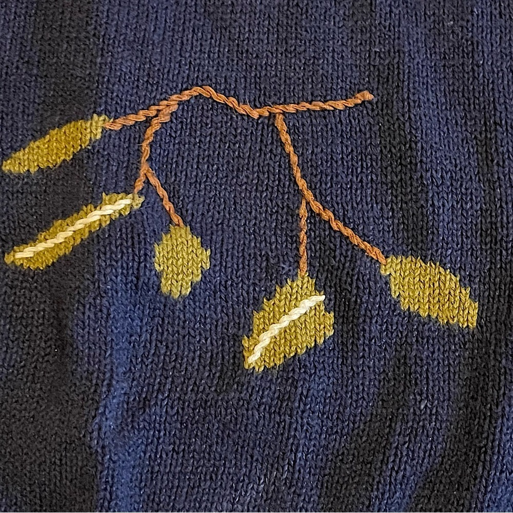 Hasting & Smith Vintage Intarsia Sweater Fall Leaves Grapes Cotton Ramie Size M - Picture 11 of 15